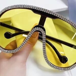Crystal-Trim Yellow Shield Sunglasses - Women Accessories. Brand New